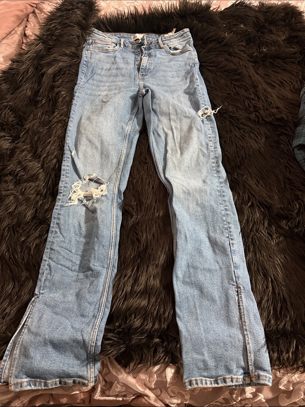 Zara Light Blue Distressed Flare Jeans